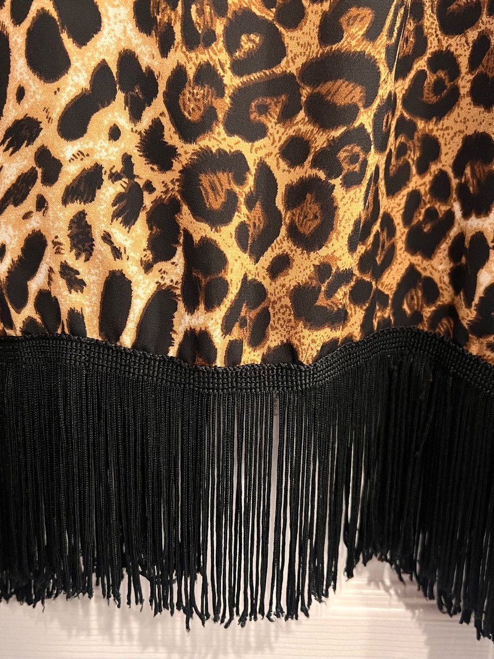Kimono Fringe Leopard Print Open Front Cardigan Brown Black Animal XL - Picture 4 of 4
